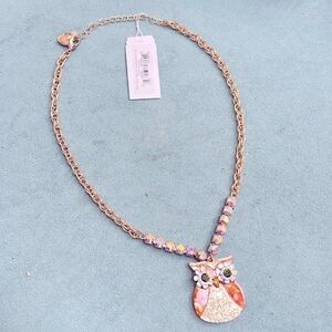 Betsey Johnson Rhinestone Owl Necklace NEW